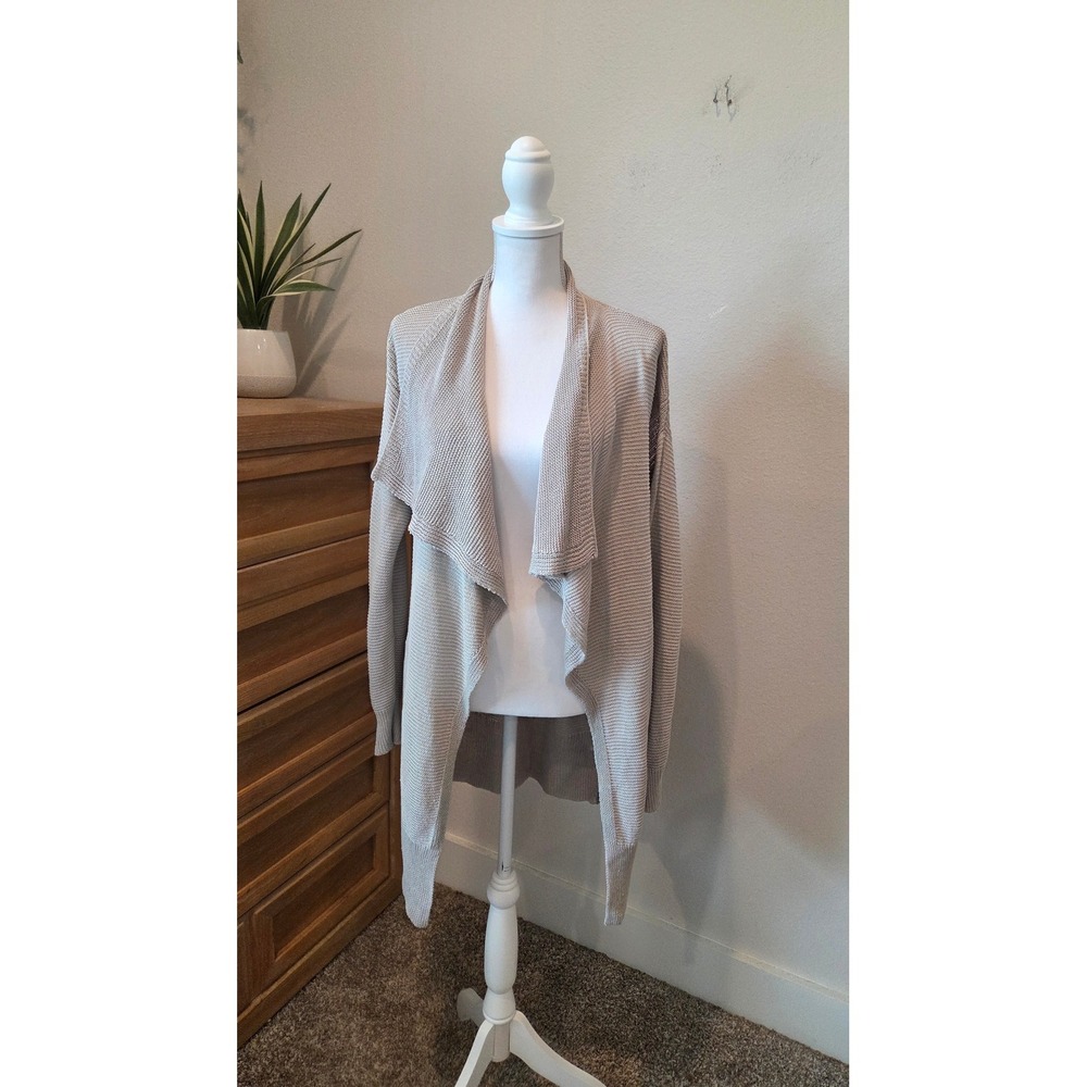 Banana Republic Waterfall Cardigan Italian Linen Draped Beige Coastal Medium - Picture 8 of 14